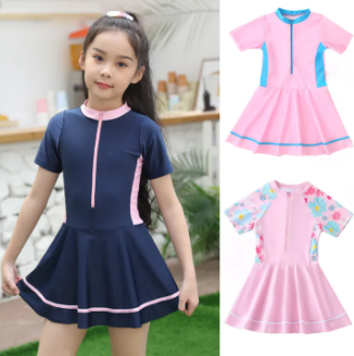 Swimming Suit Girls Zipper Swimmingsuit Girl Kids One Piece Swimsuit Flower Patchwork Swimming Suit For Girls
